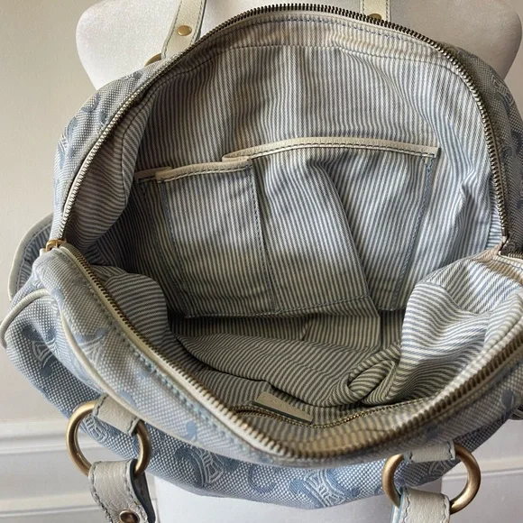 CELINE C Macadam Canvas Hand Bag Light Blue - Picture 8 of 14